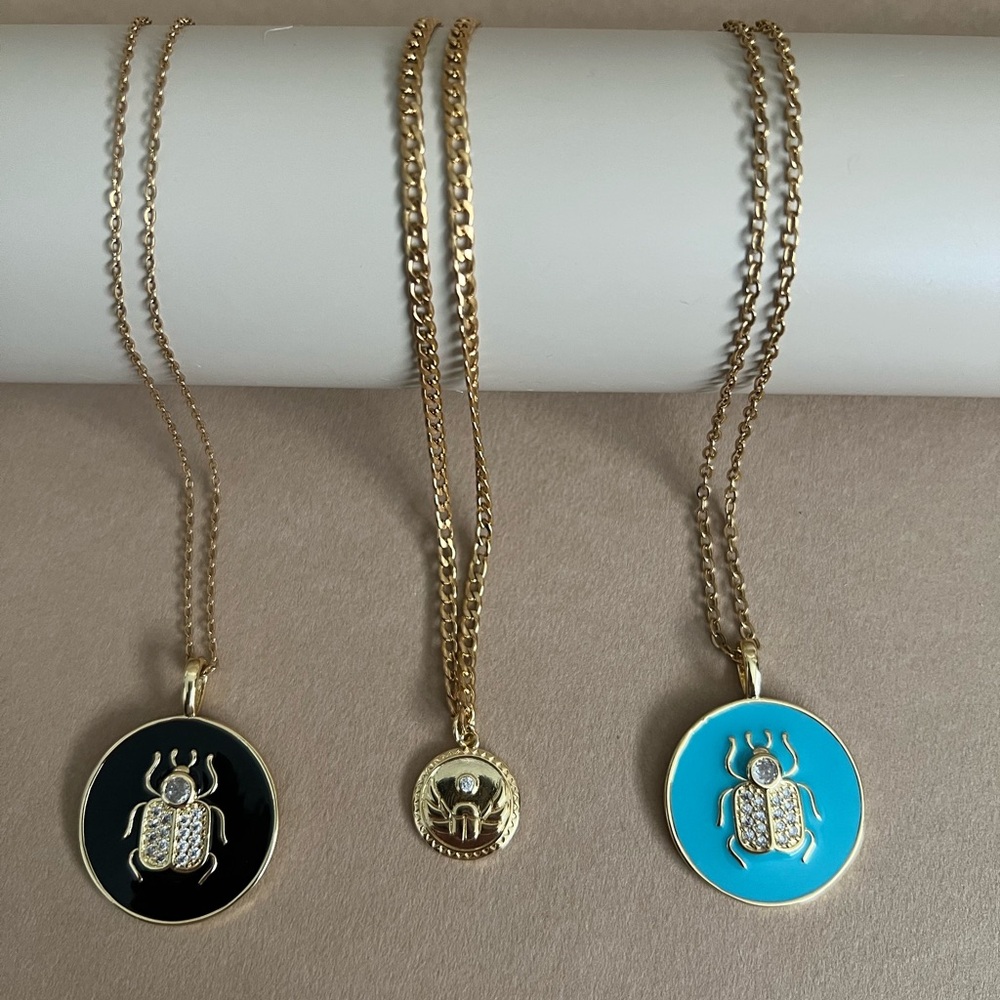 Gold Scarab Pendant Necklaces - Egyptian Scarab Pendant Necklace: Gold Stainless
